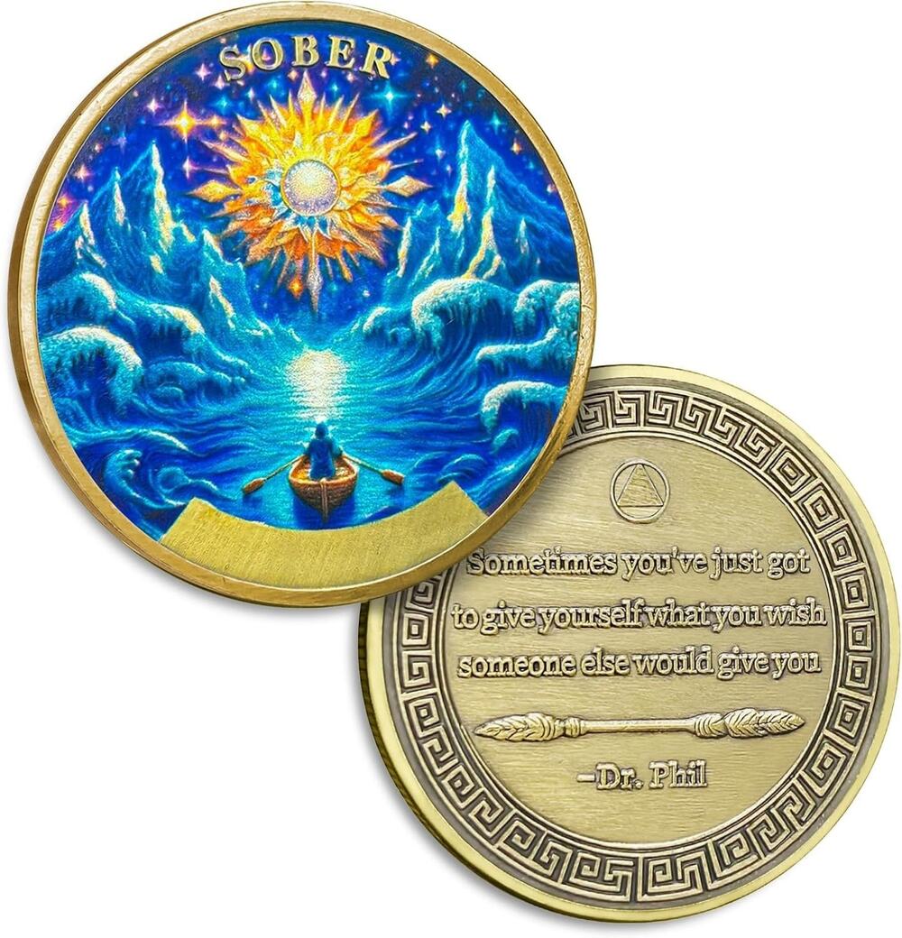 Fantasy Winter Night 8 Year Sobriety Coin Rowing to Hope w/ Token Capsule New